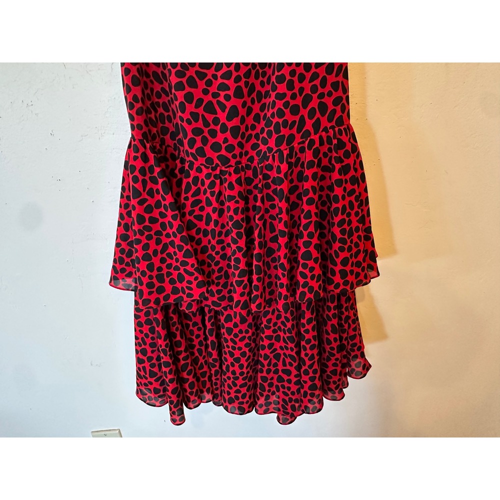 Vintage Red Black Print Flamenco Midi Art Deco Flapper Tiered ruffle dress 8 - Picture 4 of 16